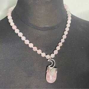 Rose Quartz Bead Necklace Gemstone Pendant
